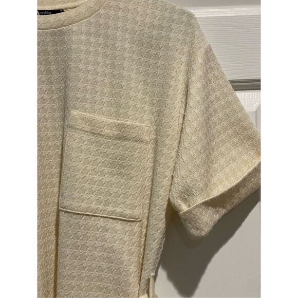 NWOT Bershka Belted Cream Houndstooth Short Sleeve Shirt Mini Dress Size Small - Picture 4 of 15